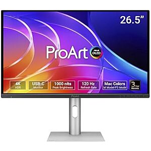 $599* | 26.5" ASUS ProArt Display OLED 4K HDR 120Hz Monitor w/ KVM at Amazon