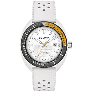 Bulova Men's Oceanographer Snorkel Ceramic Case and White Perforated Rubber Strap Watch, Day Date 100M WR