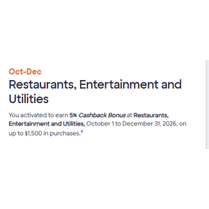 Discover Cardholders: Restaurants, Entertainment and Utilities Pay 5% Cashback Oct 1 - Dec 31 2026