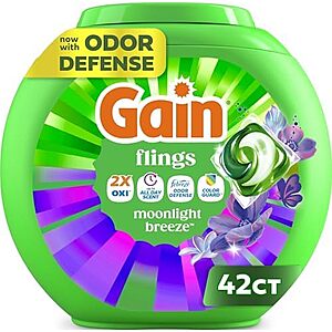 [AC] $27.68 | 4 × 42-Count Gain flings! Liquid Laundry Detergent Pacs (Moonlight Breeze) ($6.92 each) at Amazon