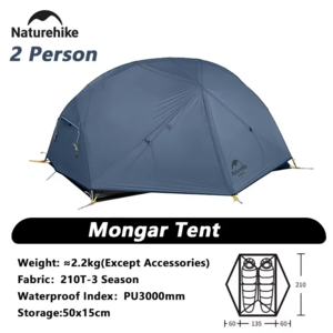 Naturehike Mongar 2-Person 3-Seasons Ultralight Backpacking Tent (210T Blue) $69.66 + Free Shipping
