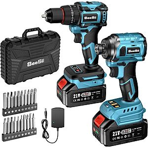 SEESII 3/8" Drill & 1/4" Impact Driver Combo Kit w/ 2-Pack 4.0Ah Battery & Charger $54.06 + Free Shipping