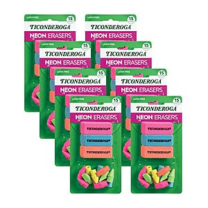 15-Count Ticonderoga Neon Erasers (8-Pack) $6.02 + Free Shipping w/ Prime or on $35+