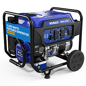 Kobalt 49 State 6830 Starting / 5500 Running Watt Gas and Propane Dual fuel Portable Generator, $599, Lowe's
