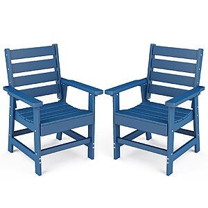 BRIOPAWS Outdoor-Dining-Chairs | Set of 2 | HDPE | Blue | Patio Chair with Arms | Modern | All Weather | Oversized & Comfortable | for Deck Backyard Poolside Porch $132.37