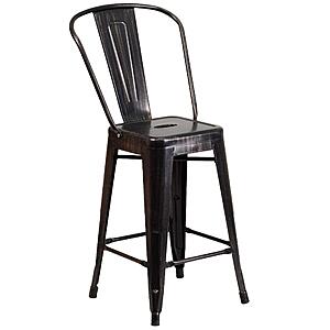 Flash Furniture 24 in Metal Counter Stool, Black-Antique Gold $53.02