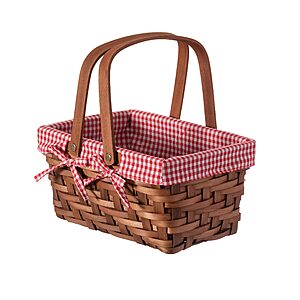 Wickerwise Small Rectangular Woodchip Picnic Baskets with Double Folding Handles, Natural Hand-Woven Basket Lined with Gingham Red and White Lining Great for Gifts $14.99