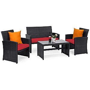 Tangkula Patio Wicker Conversation Furniture Set, Patiojoy Sofa & Table Set w/4 Seats $144.49