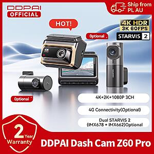 DDPAI 4K Dash Cam Z60 Pro HDR Front, Rear & Interior Car Camera 2-Channel No SD Card $98 + Free Shipping