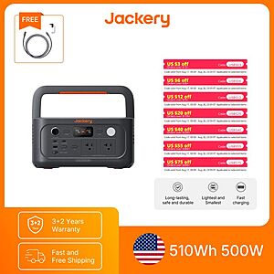 Jackery Explorer 500 v2 Portable Power Station 512Wh 500W with 5m Extension Cord $273 + Free Shipping
