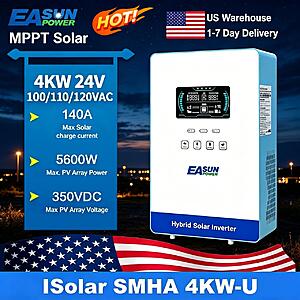 EASUN POWER 4KW 24V Off Grid Solar Inverter Pure Sine Wave MPPT $182 + Free Shipping