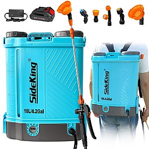SideKing 4 Gallon Battery Powered Backpack Sprayer, 100 PSI Adjustable Electric Weed Sprayer for Lawn & Garden, Compatible with Makita 18V Battery, 5 Nozzles $49.99