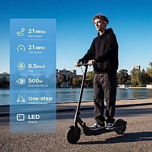 Oslich Electric Scooter Adults, 21Miles Max Range, 21MPH Top Speed, 500W Motor with 8.5" Solid Tires, Max Load 264lbs & Big Display with Cruise Control, Drum Brake $149.99