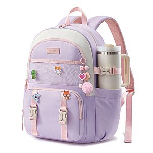 LOVEVOOK Cute School Backpack for Girls Ages 8-14, Lightweight Bookbag with Cartoon Charms & Pins, Back to School Backpack for Elementary & Middle School $18