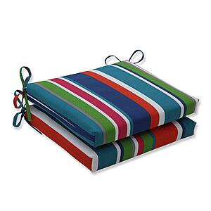 Pillow Perfect Stripe Indoor/Outdoor Square Corner Chair Seat Cushion with Ties, Plush Fiber Fill, Weather, and Fade Resistant, 16" x 18.5", Blue/Green St. Lucia, 2 Count $39.04