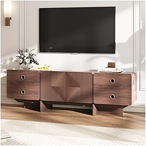 [Prime] $113.98* | 66" JOINICE Fluted Mid Century Modern TV Stand (Walnut, Fits TVs 65" to 75") at Amazon