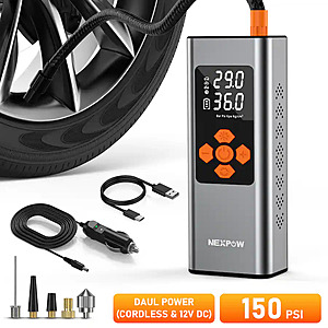NEXPOW 150 PSI 7500mAh Dual Power Cordless Air Compressor Tire Inflator w/ Auto Shut Off & LED Dual Screen (Gray) $24.99 + Free Shipping