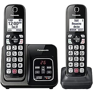 [Resale, AC] $28.90 | Panasonic 2-Handset Cordless Phone w/ Answering Machine, Call Block & Caller ID (Used - Like New) at Amazon