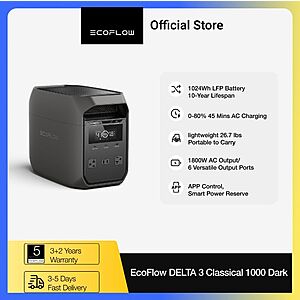 ECOFLOW DELTA 3 Portable Power Station, 1024Wh LiFePO4 Battery, 1800W AC Output $318 + Free Shipping