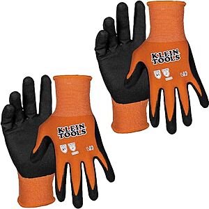 $7.98* | 2-Pairs KLEIN TOOLS Knit Dipped Cut Resistant A1 Nitrile Coated Work Gloves (XL) at Amazon