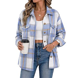 Zeagoo Flannel Jacket Women Plaid Button Down Shackets Long Sleeve $16.99