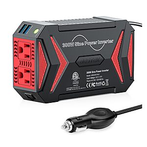 BESTEK Pure Sine Wave Power Inverter, 300W DC 12-17V to 110V AC Car Adapter $41.99
