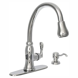 Glacier Bay Pavilion Single-Handle Pull-Down Sprayer Kitchen Faucet With Soap Dispenser in Polished Chrome $65.4