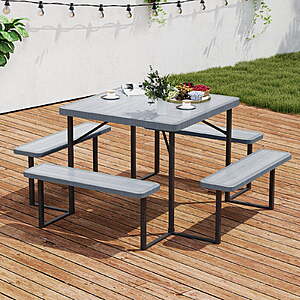 $110.77: Costway Picnic Table Bench Set for 4-8 People with Umbrella Hole Gray at Walmart.com