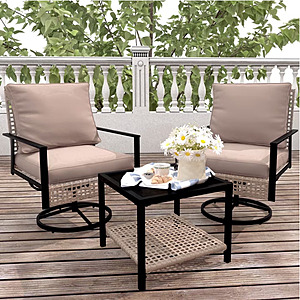 3pc Ainfox Premium Patio Swivel Bistro Set with 2 Wicker Rattan Rocking Chairs and Glass Top Table (Various Colors) $129.86 + Free Shipping