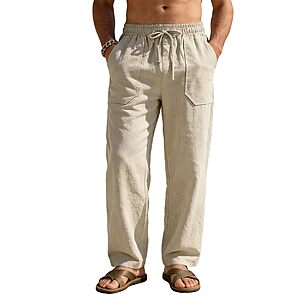 RQP Men's Lightweight Cotton Linen Blend Loose Fit Drawstring Casual Pants w/ Pockets from $9.99 + Free Shipping w/ Prime or on $35+