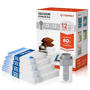 12-Pack ETENWOLF Vacuum Storage Bags w/ Cordless Wireless Pump $13 + Free Shipping w/ Prime or on $35+