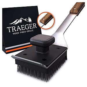 Traeger Grills BAC537 BBQ Cleaning Brush for Outdoor Grill – Stainless Steel Grill Scraper with Nylon Bristles, Teak Wood Handle, Dual Grip Design, and Hanging Loop $26.89