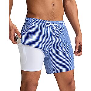 maamgic Mens Swim Trunks with Compression Liner 5 Inch Quick Dry for Beach $12 AC + Free Shipping