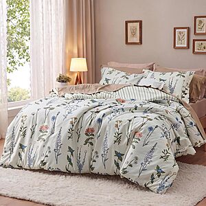 [Prime] 3-Piece Bedsure Floral Queen Comforter Set (White) $20.91 + Free Shipping