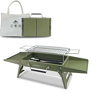 Charmline 14 x 9 inches Small Portable Charcoal BBQ Grill, Foldable Compact Camping Barbecue for camping, beach, tailgating Green - $29.99