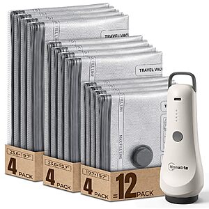 Vacuum Seal Bags for Clothing Travel,12-Pack, 80% Space Reduction $19.99