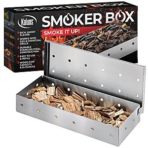 Kaluns Universal Stainless Steel Smoker Box, Gas or Charcoal Grill Smoke Box, Works with Wood Chips, add Delicious Smoked Flavor, Hinged Lid,Warp Free Grill Accessories - $11.99