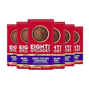 [SnS] $25.80 | 6-Pack 10-Oz Eight O'Clock Coffee Dark Italian Espresso, Dark Roast Ground Coffee at Amazon ($4.30 each)