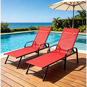 DUMOS Chaise Lounge Outdoor, Tanning Chair, Pool Lounge Chairs, Red or $109.91