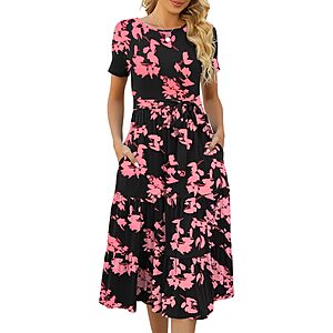Lyrur Women's Summer Floral Short Sleeve Midi Dress $9.99 + Free Shipping w/ Prime or on $35+