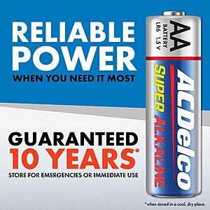 $11.94 AMAZON  ACDelco 40-Count Double AA Batteries, Maximum Power Super Alkaline Battery for Home and Office, 10-Year Shelf Life