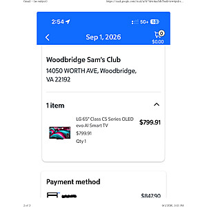 <YMMV> LG 65" Class C5 Series OLED evo AI Smart TV at Sam's Club (in store only) $799.91 - Sam's Club in Woodbrige VA