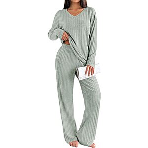 2-Pc Ekouaer Women's Ribbed Lounge Set (Various Colors) $11 + Free Shipping w/ Prime or orders $35+