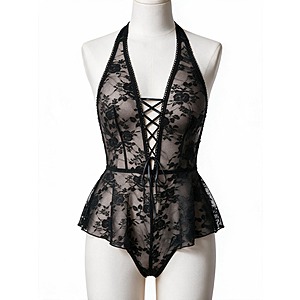 Avidlove Women's Lace Lingerie Bodysuit w/ Halter Neck & Adjustable Ribbon (Various Colors) $5 + Free Shipping w/ Prime or on $35+