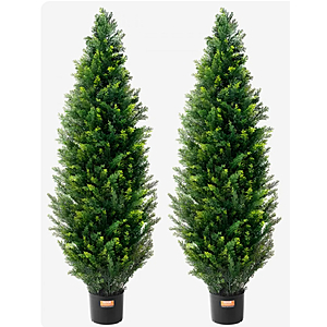 VEVOR Artificial Cedar Topiary Tree, 48 inch Tall (2 Pieces), with Extra Leaves & Pot Faux Evergreen Fake Pine Cypress Trees Plant, UV Rated $58.27