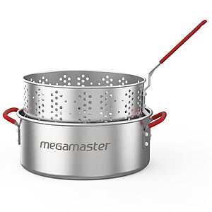 Megamaster Aluminium 10.5QT Fish Fryer Pot with Basket, Silicone Handle $25.46