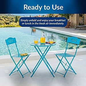 Alpine Corporation 3-Piece Bistro Set with Folding Table and 2 Chairs, Durable Steel Indoor/Outdoor Patio Furniture, various colors, from $71.99