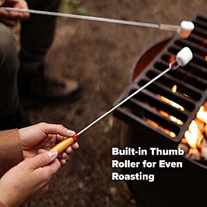 Coghlan's Telescoping Roasting Fork – Stainless Steel Skewers for Marshmallows & Hot Dogs – Extends 12.5" to 34" with Wooden Handle & Thumb Roller for Easy Rotation $3.88