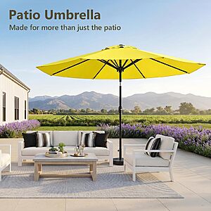9FT Patio Umbrella,Outdoor Table Umbrella with Push Button Tilt & Crank,Pool Umbrella with Fade-Resistant Canopy, Heavy-Duty Steel Frame, Light Yellow or Dark Red $29.99