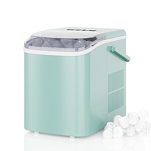 DUMOS Countertop Ice Maker with Handle, 26lbs/24H, Makes 9 Bullet Cubes in 6 Mins, Auto-Cleaning, 12.32"*8.58"*11.61", Green or Black $49.99